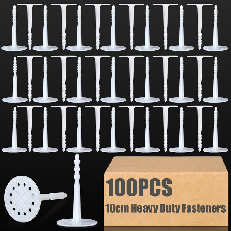 Wonderjune 100 Pcs 4" Heavy-Duty Plastic Masonry Insulation Fasteners, 12-Hole Washer Design for Rigid Foam Board, Thermal Bridging Free Anchors for Concrete, Brick & Stone Walls