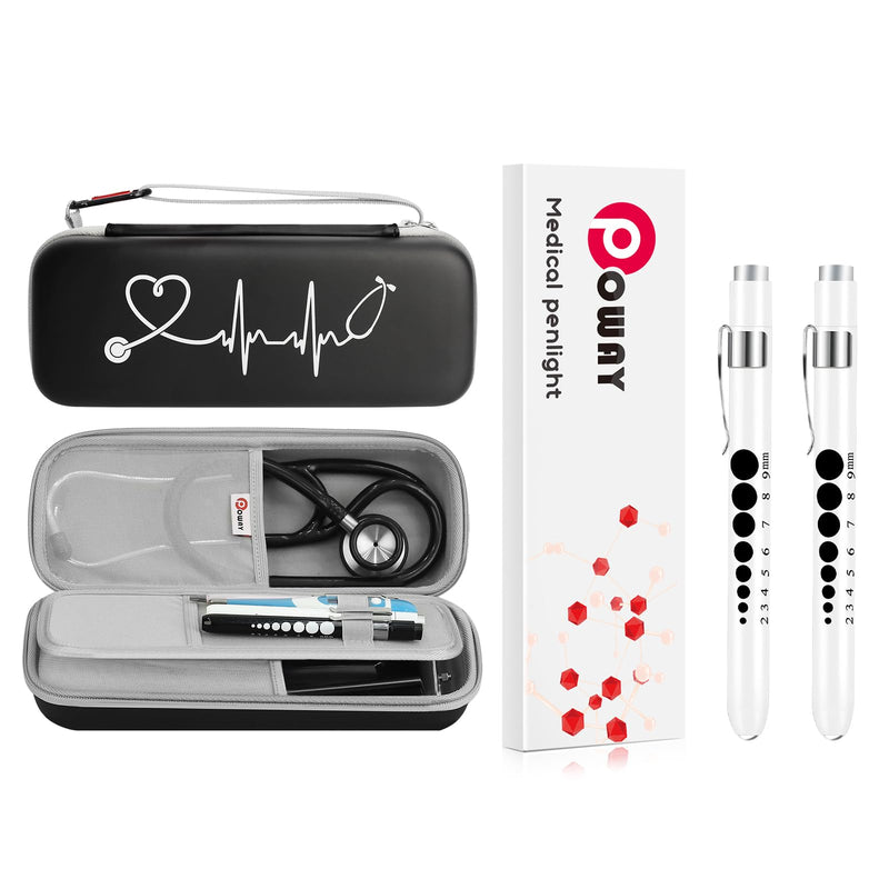 [Australia - AusPower] - Stethoscope Carry Case and Pen Lights for Nurses Pen Light with Pupil Gauge and Ruler Reusable Penlight Medical Pen Light for Doctors Nursing Students EMT EMS White Light LED Penlights for Nurses 