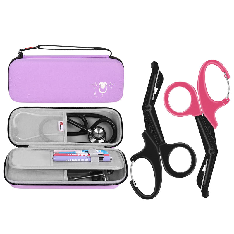 [Australia - AusPower] - Stethoscope Carrying Case Hard Stethoscope Case and Trauma Shears for Nurses Medical Scissors Nurses Scissors 7.5" Stainless Steel Bandage Scissors with Carabiner Patented Scissors for Nurses 