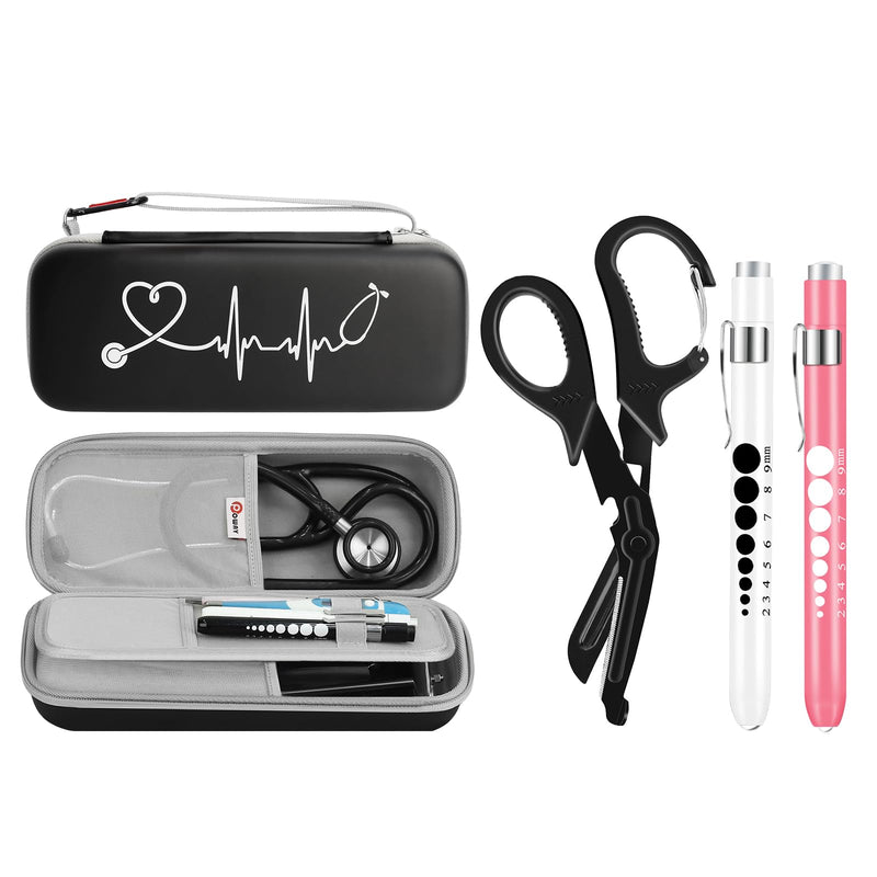 [Australia - AusPower] - Upgarded Stethoscope Case Stethoscope Carry Case Compatible for 3M Littmann Classic III and Nurse Scissors and Pen Light Set Trauma Shears Pen Lights for Nurses Bandage Scissors with Carabiner 