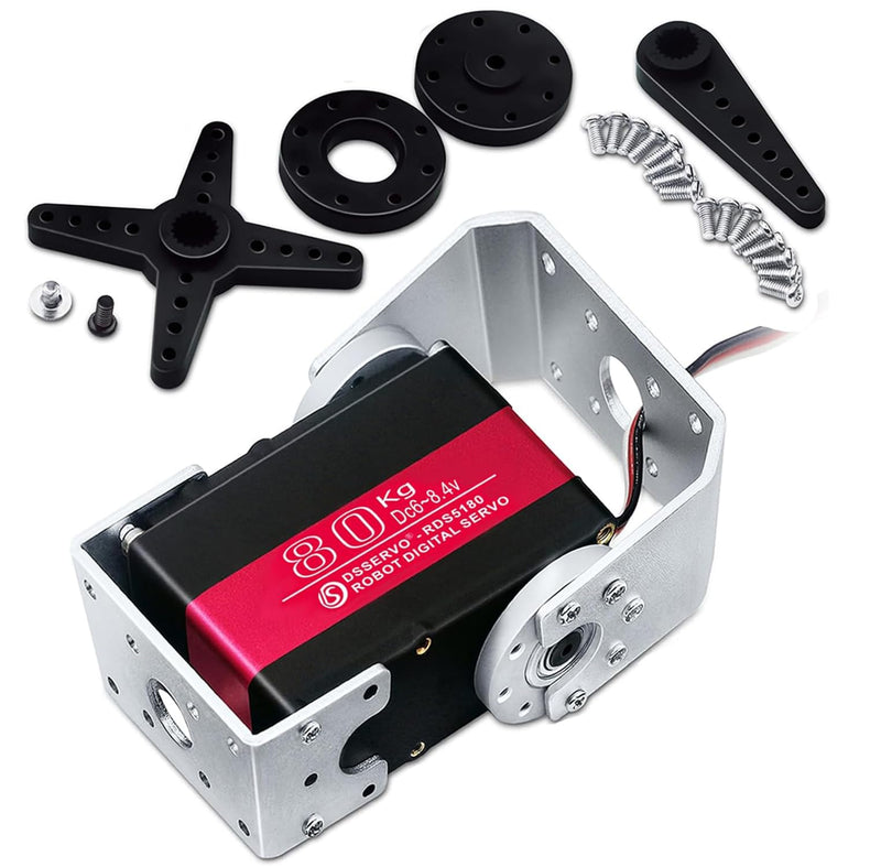 [Australia - AusPower] - 80KG Robot Servo Motor High Torque Steel Gear Waterproof Digital Steering Servo for Robotics, RC Vehicles, and Industrial Applications with Mount Brackets (180 Degrees) 180 Degrees 