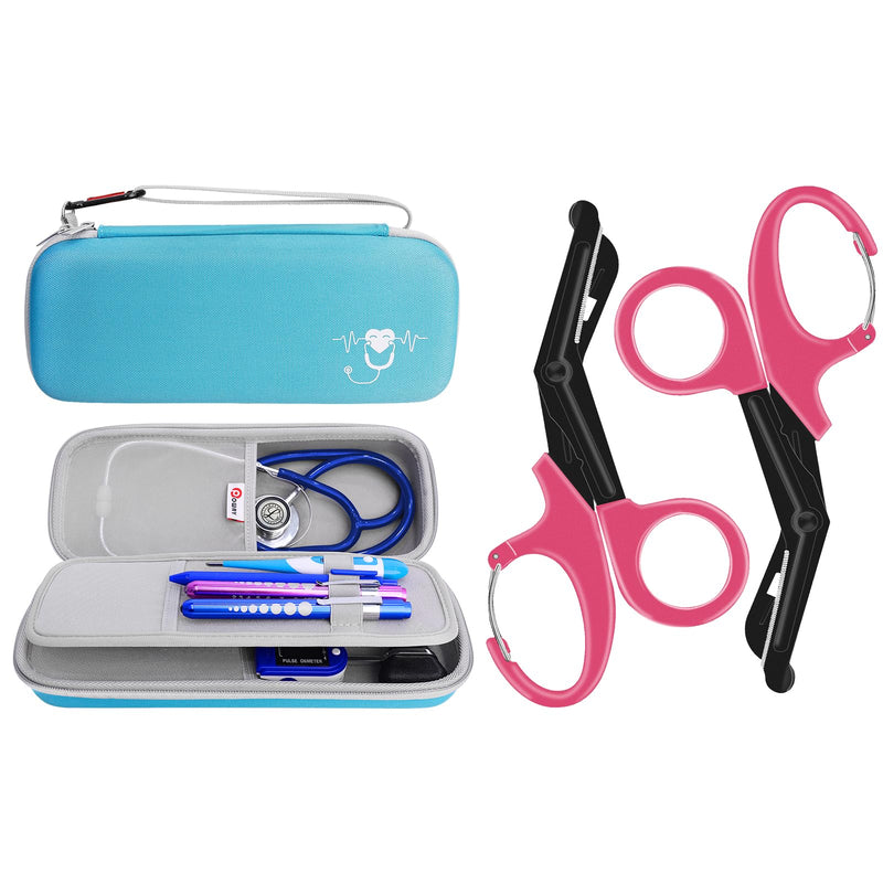 [Australia - AusPower] - Hard Stethoscope Case Compatible for 3M Littmann Classic III and Trauma Shears for Nurses Bandage Scissors Nurses 7.5" Medical Scissors with Carabiner Fluoride Coated Non-Stick Blades 