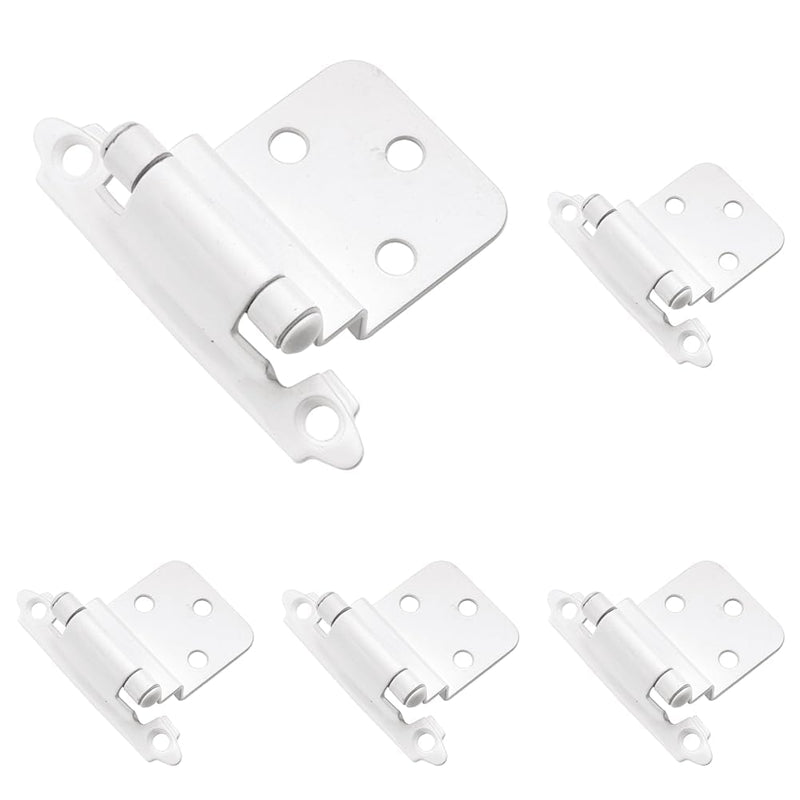Hickory Hardware P143-W - Variable Overlay 3/8 Inch Inset Self-Closing Collection Cabinet Hinge 170° Opening - Surface Face Frame Mounting - Easy Installation White Finish - 1 Set of Pair (Pack of 5) Variable overlay, 3/8 Inch Inset (Pack of 5)
