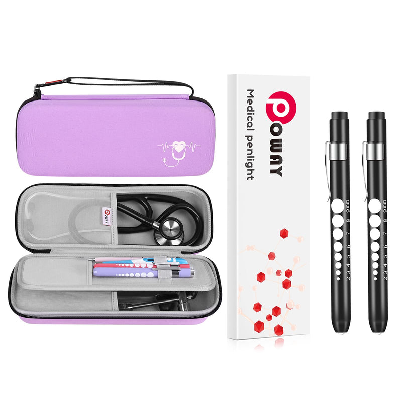[Australia - AusPower] - Stethoscope Carrying Case Hard Stethoscope Case and Pen Lights Medical with Pupil Gauge and Ruler LED Pen Lights for Nurses Doctors Nursing Pen Light Penlight Nurse Penlights for Nurses 