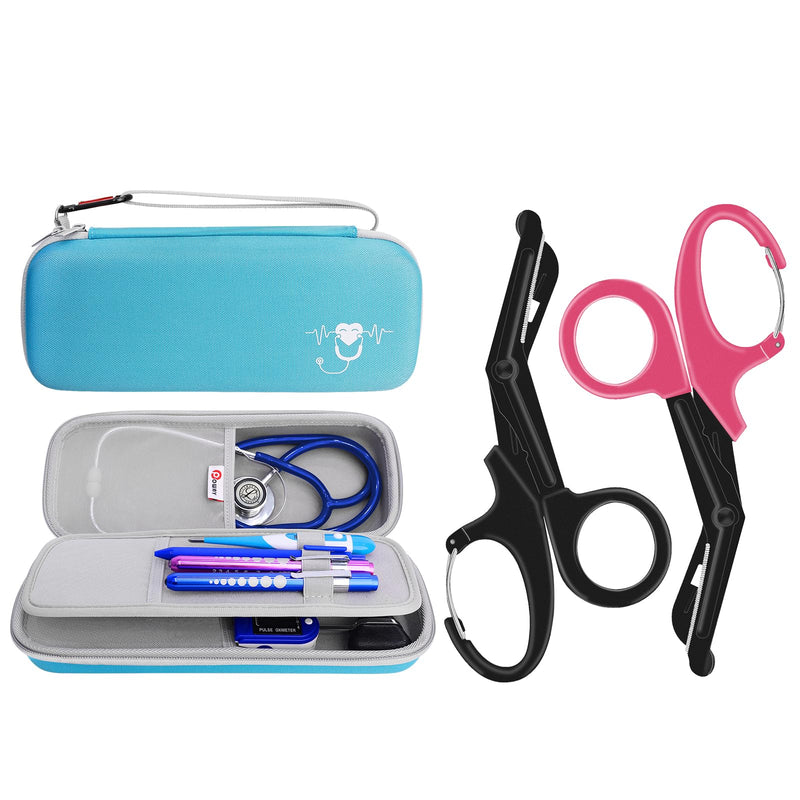 [Australia - AusPower] - Stethoscope Carrying Case Hard Stethoscope Case and Trauma Shears for Nurses Medical Scissors Nurses Scissors 7.5" Stainless Steel Bandage Scissors with Carabiner Premium Blades Patented Scissors 