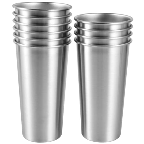 KISEER 10 Pack 20 Ounce Stainless Steel Pint Cups Shatterproof Cup Tumblers Unbreakable Metal Drinking Glasses for Bar, Home, Restaurant 20oz-10 Pack