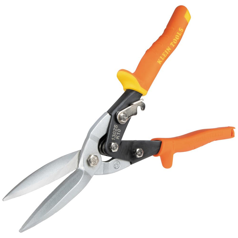 [Australia - AusPower] - Klein Tools 1302S Aviation Tin Snips, Straight, Long Cut, Heavy Duty Metal Cutting Shears with Forged Steel Blade 