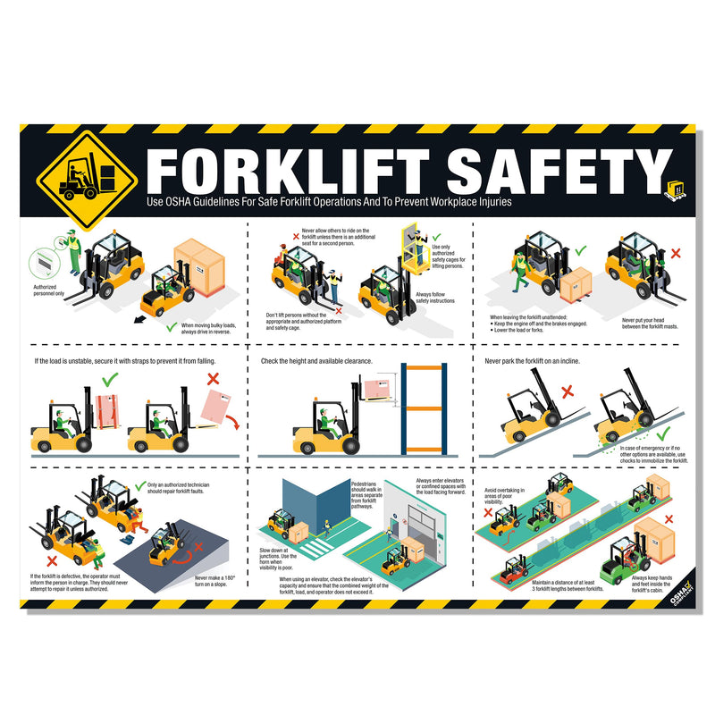 Forklift Safety Poster – OSHA Compliance Guide for Workplace & Warehouse, Forklift Operation Rules, Forklifts Safe Rules Poster 18"x24", Industrial Poster Waterproof, Tear-Resistant