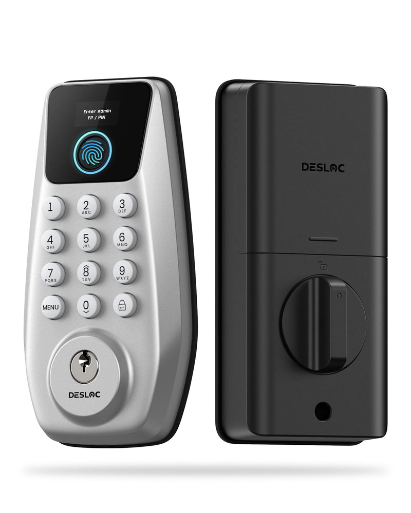 DESLOC C110 Smart Lock with LockVue Display, 3-in-1 Keyless Entry Door Lock with Fingerprint, Passcode & Key, BHMA Certified Deadbolt, Auto Lock, 12-Month Battery for Home, Apartment & Airbnb, Silver Deadbolts