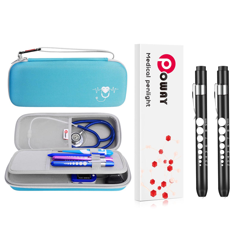 [Australia - AusPower] - Stethoscope Carrying Case Hard Stethoscope Case and Pen Lights Medical with Pupil Gauge and Ruler LED Pen Lights for Nurses Doctors Nursing Pen Light Penlight Nurse Penlights for Nurses 