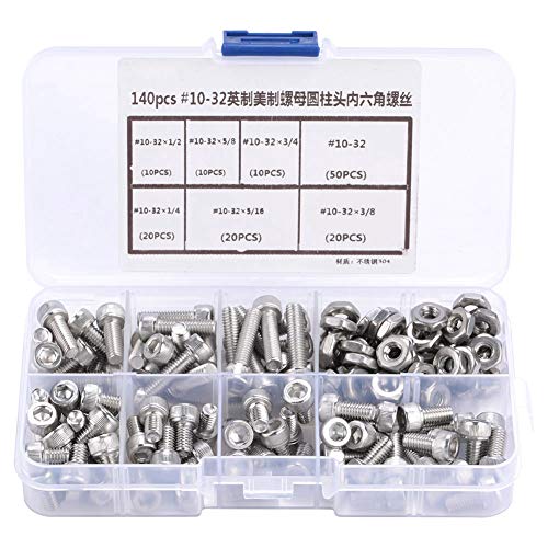 Garosa stainless steel #10-32 hex socket head bolt assortment with 6 sizes and storage case