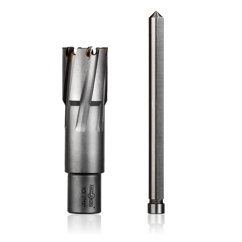 ANGELSWORD TCT Annular Cutter Diameter 1", Cutting Depth 2" Tungsten Carbide Tipped, Mag Drill Bits Kit for Magnetic Drill Press, with One 5/16"*4" Pilot Pin J. 26mm(1"+0.02") TCT 2" Cut Depth
