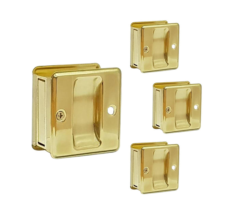 QCAA Solid Brass Sliding Door Pull Passage Door Pocket, Polished Brass, 4 Pack, Made in Taiwan 4Pack