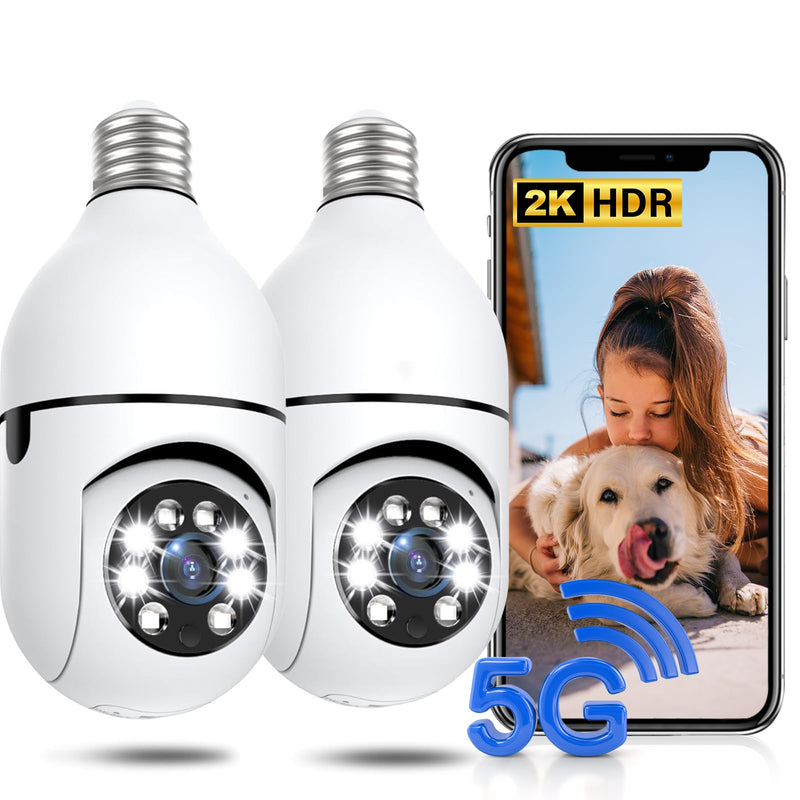 [Australia - AusPower] - Light Bulb Security Camera 2 Packs, 5G&2.4GHz 2K Security Cameras Wireless Outdoor 360° PTZ Cameras for Home Security with Color Night Vision, 2 Way Talk, AI Human Detection, Screw in Light Socket 2Pack 3MP 