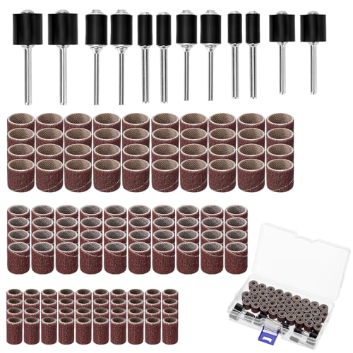 QWORK 132 Piece Sanding Sleeve Set, 120 Sanding Belts in Different Sizes and 12 Sanding Rollers, Compatible with Dremel Rotary Tool