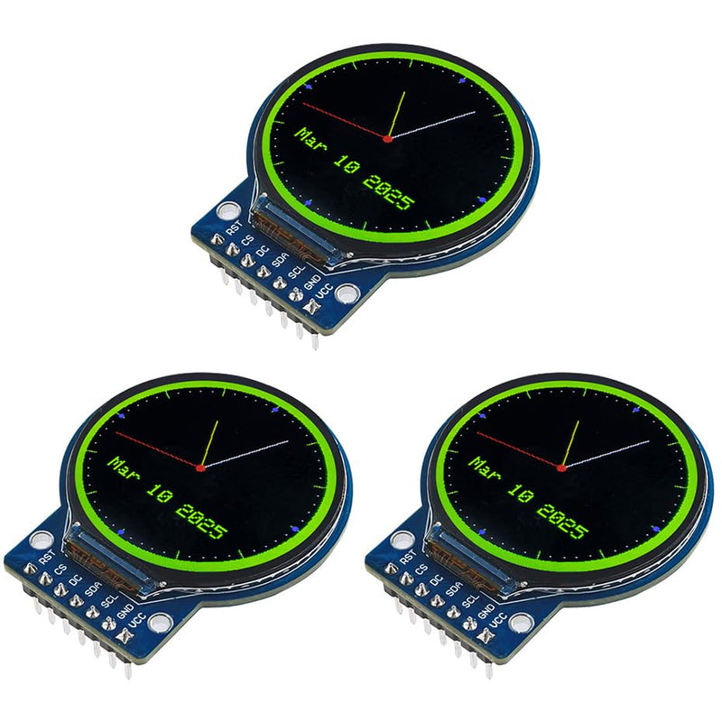 [Australia - AusPower] - 3PCS 1.28 Inch TFT LCD Round Display Screen Module RGB 240 * 240 GC9A01 Driver 4 Wire SPI for Arduino 