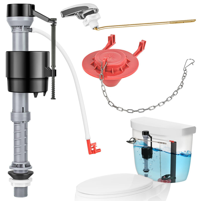 Universal Toilet Flusher Replacement Kit, Water-Saving & Height Adjustable Fill Valve, 2-Inch Flapper, Toilet Handle Lever, Quiet & Anti-Siphon Toilet Repair Kit Inside Tank (Red, 1-Pack) Red