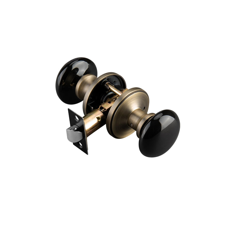 NCL Black Door Knobs, Door Knob Interior, Porcelain Round Door Levers, Antique Brass Privacy Door Handles, Door Locks for Bedroom and Bathroom Black Knob