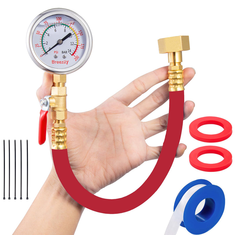 [Australia - AusPower] - Water Test Pressure Gauge Kit,2.5" Dial+12" EPDM Rubber+1/4" Lead-Free Valve+1/4 to 3/4 Adapter,0-200PSI/0-1.4MPA（Stainless Steel/Color） Red Kit 