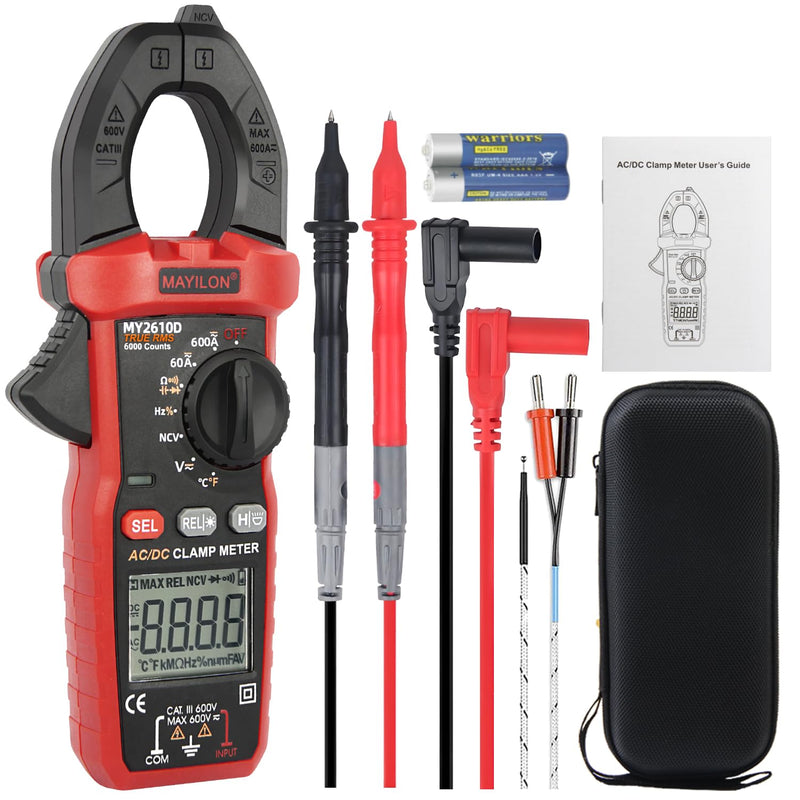 [Australia - AusPower] - Digital Clamp Meter, Multimeter TRMS 6000 Counts Amp Volt Meter Auto-ranging Measures AC/DC Voltage, AC/DC Current Capacitance NCV Frequency Live Wire Resistance Diode Temperature Continuity MY2610D 