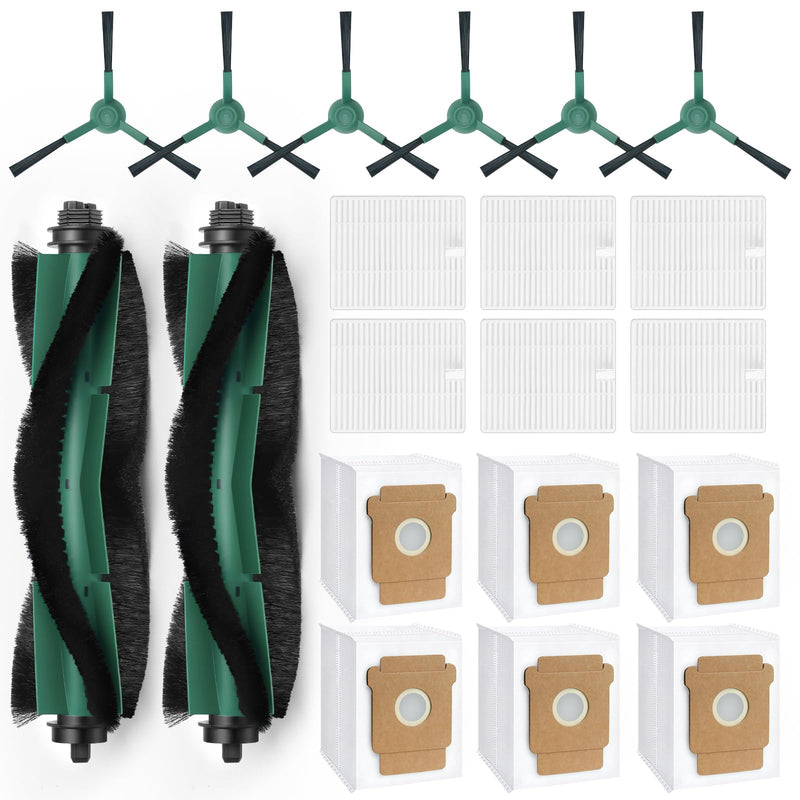 20 Pack Q0520 Replacement Parts for iRobot Roomba Vacuum 2 Essential Robot, Essential Vac 2 Robot 104/Q0520/Q052/105 Vac/105 Combo, 2 Roller Brush, 6 Side Brushes, 6 HEPA Filters, 6 Dust Bags