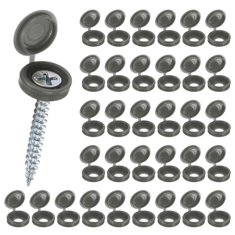 [Australia - AusPower] - 100-Pack Plastic Hinged Screw Cover Caps, 5mm Shutter Screws with Caps, Fold Snap Washer Covers, Washer Flip Protection Covering M3 M4 M5 Screws Heads [Dark Gray] Dark Gray 