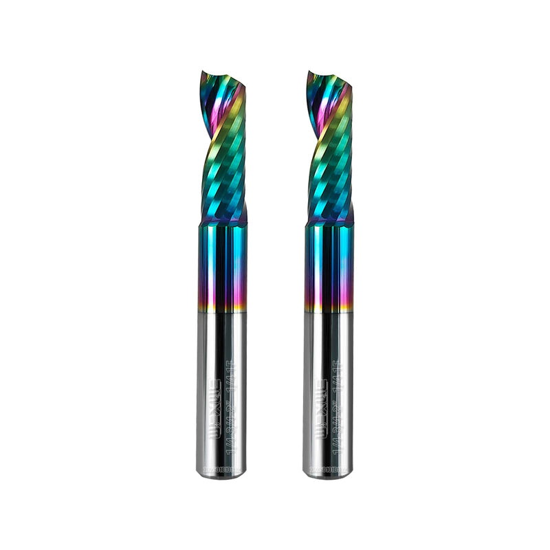 [Australia - AusPower] - Tools Solid Carbide CNC Spiral Single Flute End Mill - for Acrylic Plate Aluminum, Wood, Plastic, Brass, Copper Cutting - 1/4 Diameter 1/4" Shank 2" Length,1 Flute (1/4-2.0" 2PCS) 1/4-2.0" 2PCS 