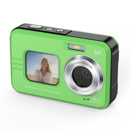 Mercanova 5K Underwater Camera, Waterproof, 48MP, Dual Screen, Green