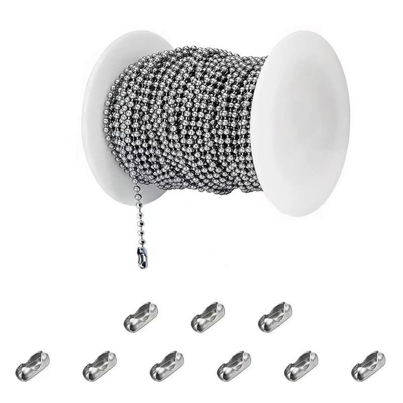 [Australia - AusPower] - #10 Beaded Ball Chain - 33ft Stainless Steel Ball Chain for Blinds & Shades with 10 Connectors, Fix or Replace for Broken Roller Shade Chain, Great for Vertical Window Blinds and Fan Pull Chain 