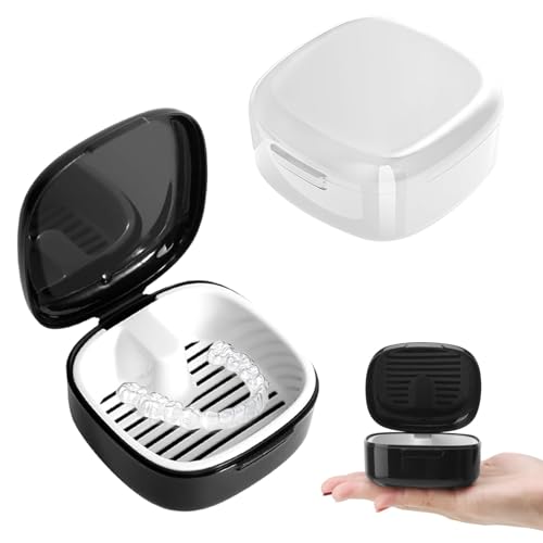 Pack of 2 Denture Box, Portable Denture Box, Denture Box with Hanging, Portable for Storage and Cleaning Dummies and Braces (Black, White)