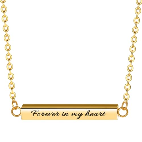 Horizontal Bar Cremation Jewelry Urn Necklaces for Ashes for Women Stainless Steel Ashes Jewelry Cube Ashes Necklace Bar Urn Pendant Forever in My Heart Gold Forever in my heart