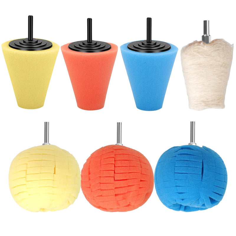 [Australia - AusPower] - Linkstyle 7PCS Car Wheel Hub Drill Buffing Sponge Pads Kit, 1/4" Cone Metal Buffer Pads Polishing Kit Foam Polishing Balls Wheel Polishing Kit for Drills 