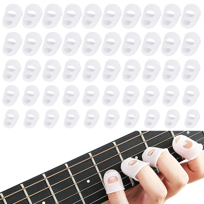 [Australia - AusPower] - 50 Pcs Guitar Finger Covers, Silicone Finger Protectors for Guitar, Ukulele, Bass – 5 Sizes, Comfortable, Breathable, and Reusable(White) White 