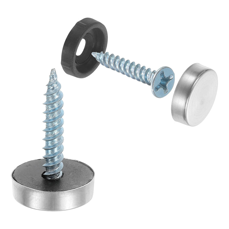 [Australia - AusPower] - uxcell 24pcs Screw Covers Caps, 14mm Dia Stainless Steel Mirror Screws Decorative Cover Caps Nails Flat Gasket Mirror Screw Fasteners for Sign Advertising Hardware Construction, Silver 