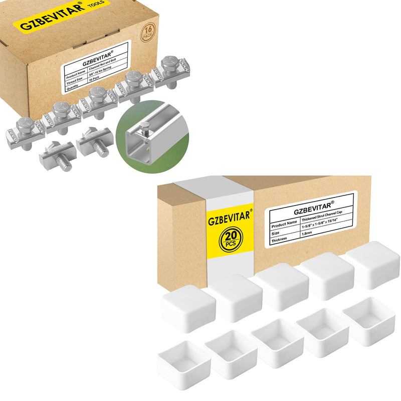 [Australia - AusPower] - 3/8"-16 Strut Channel Nut and Bolt - 16 Pack, White Strut Channel Caps - 20 Pack 