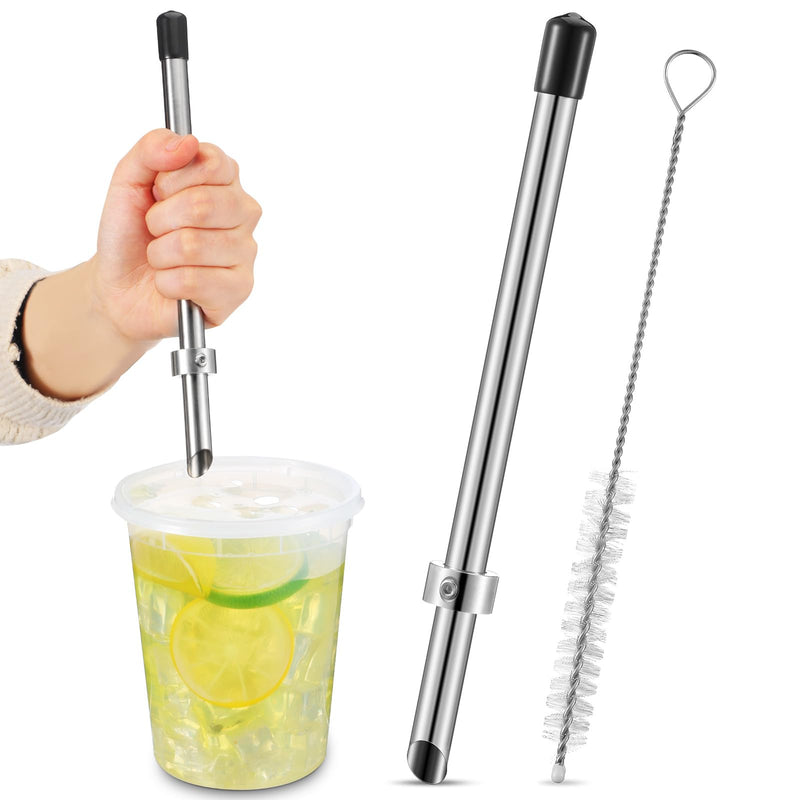 [Australia - AusPower] - Lasnten 1 Pack Straw Puncher for Plastic Lids Lemonade Cups, Stainless Steel Straw Hole Puncher Punching Tools for Cafe Drinks Deli Container Fresh Squeezed Lemonade Stand Supplies (8.7 Inch,Black) Black 8.7 Inch 