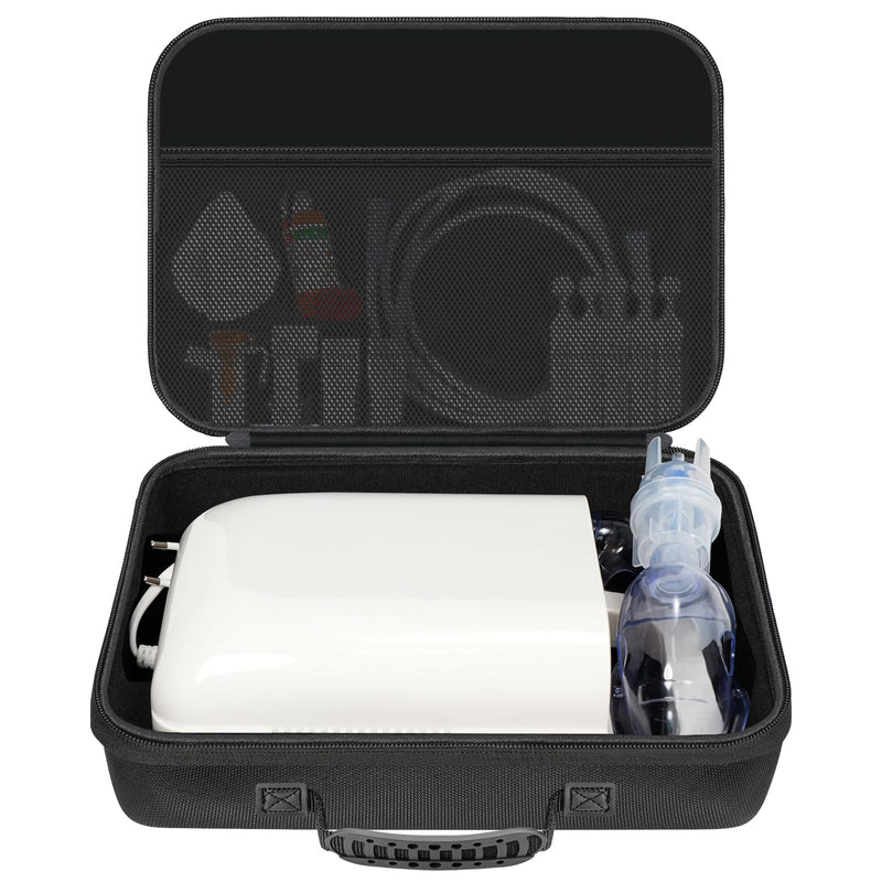 EVA Hard Shell Travel Case for Smart Nebulizers & Asthma Inhalers - Portable Carrying Organizer with Mesh Top Compartment for Masks, Cables, Adult Breathing Device Accessories (Case Only) Black
