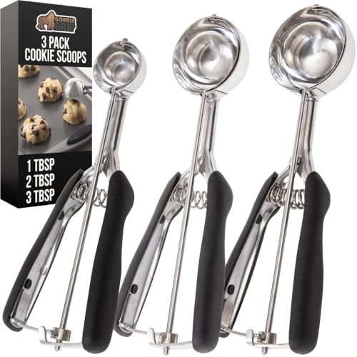 GORILLA GRIP 304 Stainless Steel Cookie Scoop, 3 Pack 1, 2, 3 TBSP, Black 1 + 2 + 3 TBSP (3 Pack)