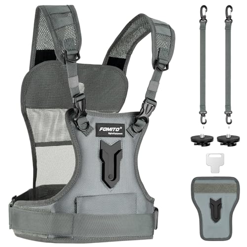 FOMITO Dual Camera Chest Harness System, Professional Photography Vest with Side Holster, Gray