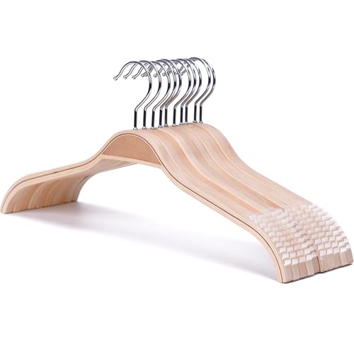 Slim Wooden Hangers with Extra Soft Non-Slip Rubber Grips, 10-Pack No Shoulder Bump Coat Hanger for Sweater, Camisole, Jacket, Dress 10 Pack