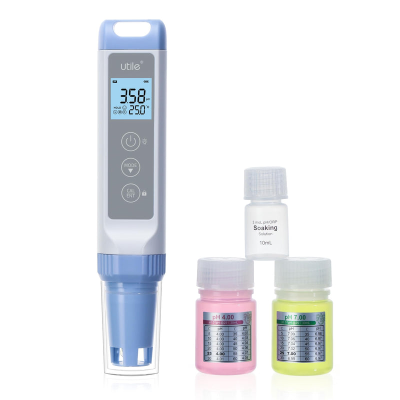 Utile pH Meter,±0.01pH Accuracy pH Tester Kit, Auto Temp. Compensation, Auto 1-3 Points Calibration,Waterproof,LCD Display,4434.0003.1