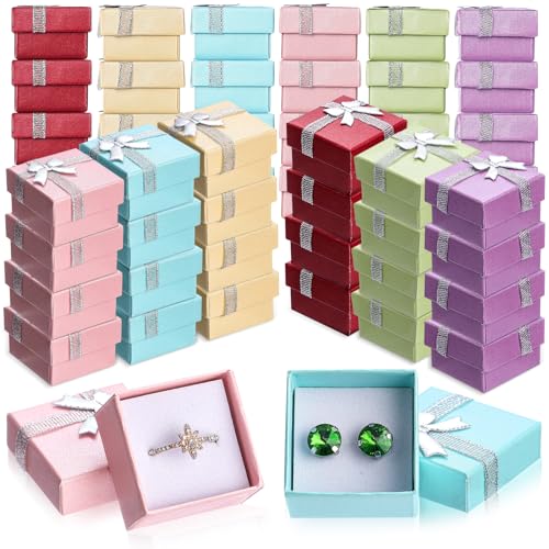 Yinkin 120 Pcs Jewelry Gift Box Bulk Ring Box Set with Ribbon,6colors 6 Colors