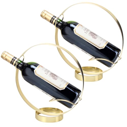 Metal Single Tabletop Wine Rack – Freestanding Countertop Decorative Wine Bottle Holder, Unique Wine Gifts and Accessories for Wine Lovers (2PCS Golden) 2pcs Golden