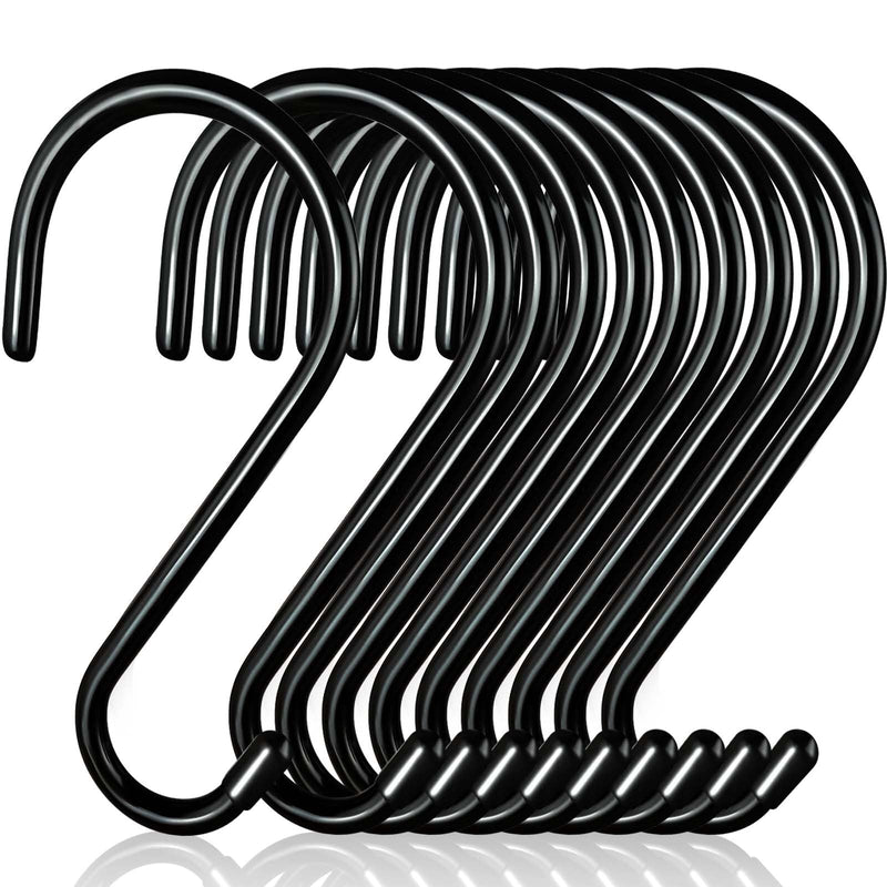 [Australia - AusPower] - 4-1/2 Inch Vinyl Coated S Hooks, 10 Pack Non Slip Large S Hooks for Hanging Plants, Metal Black Closet S Hook for Hanging Jeans Clothes Purse Bags Pan Cups Tools 