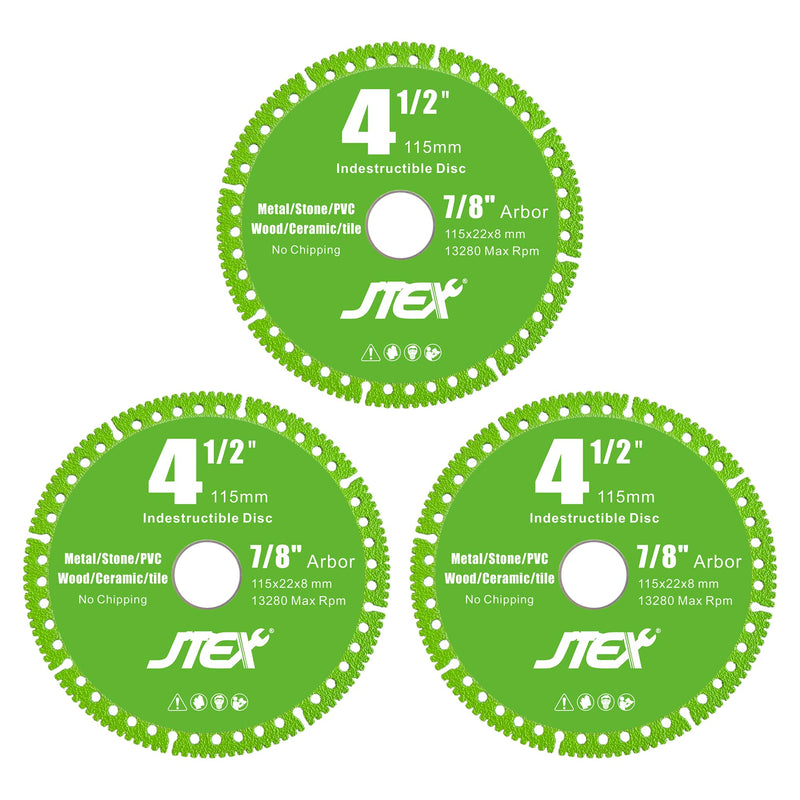 [Australia - AusPower] - Indestructible Disc for Angle Grinder with 4-1/2 Inch Diameter, 7/8" Arbor, Multifunctional Diamond Cutting Blade for Metal, Stone, Wood, Tile, Concrete, PVC Pipes(3-Pack) 