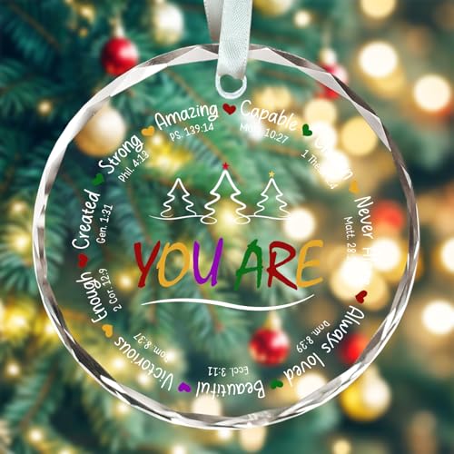 Christian Gifts for Women You are Religious Christmas Ornament 2026, Christian Ornament for Women, Inspirational Christmas Ornaments Glass Keepsake with Ribbon and Box