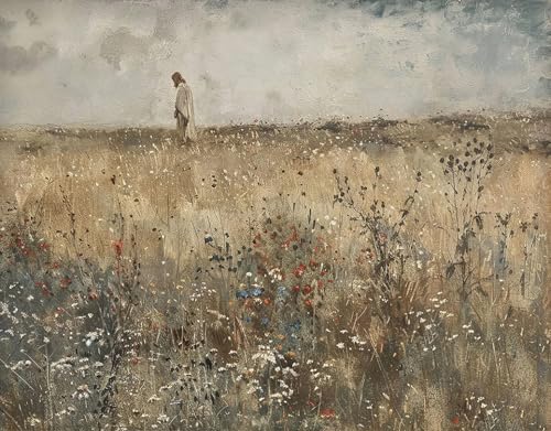 Mireita Jesus-Wall Art-Jesus Christ Among The Wildflowers Poster For Church Room Decor-Christian-Art Canvas Print Picture For Home Living Bedroom Office Decor flower 16"L x 24"W