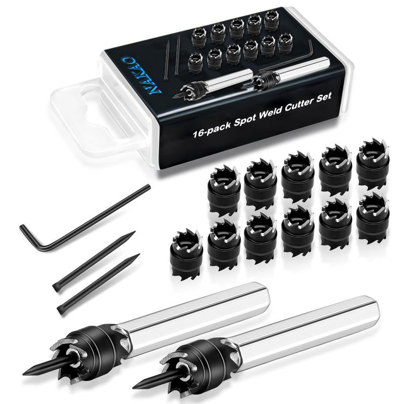 Spot Weld Cutter Set Double Sided,3/8" HSS Spot Weld Cutter Remover Drill Bits Hex Sheet Metal Hole Cutter Remover Kit for Power Drill Spot Welding, by NAKAO (16 Pcs) 16 Pcs