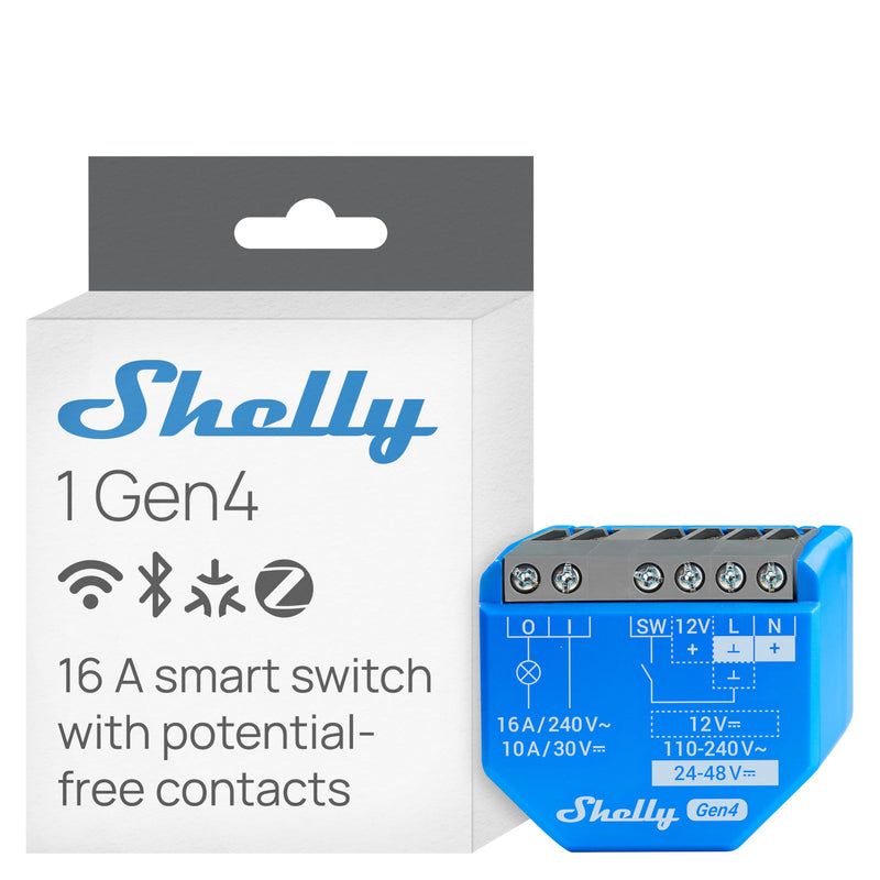 Shelly 1 Gen4 WLAN Smart Relay Switch, Potential-Free Contact, 1 Channel, 16 A, Light Switch, Garage Door Opener, Smart Home, Timer Switch, Alexa & Google, Matter, Zigbee, No Hub Required Shelly 1 Gen4 1 Stück