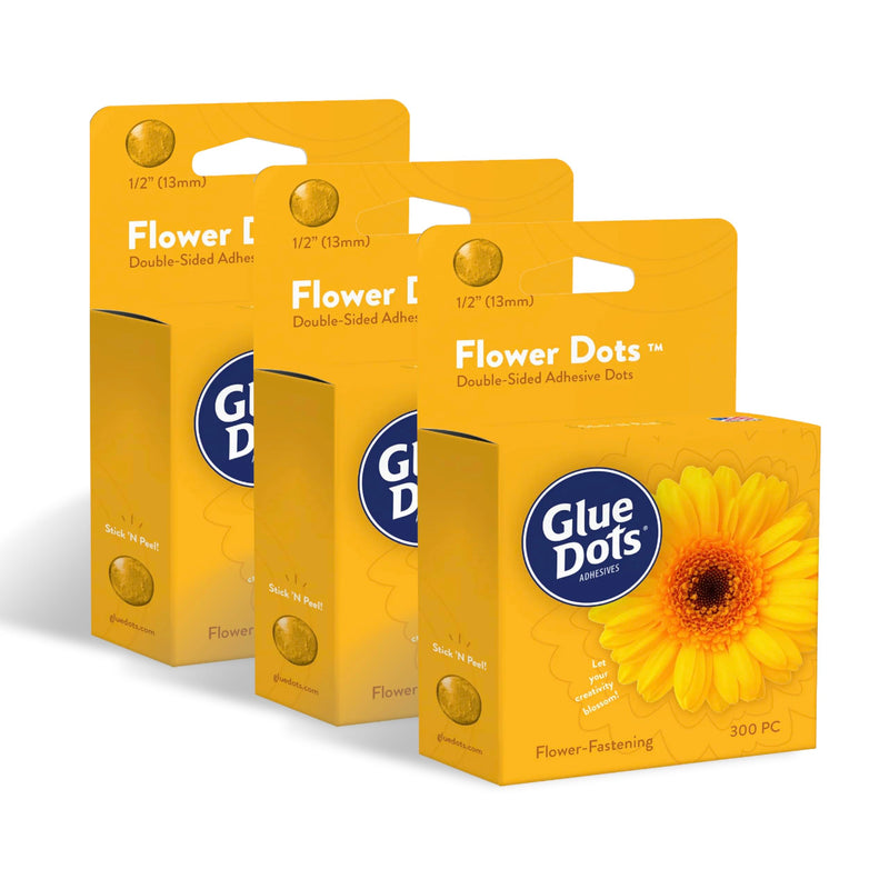 [Australia - AusPower] - Glue Dots, Flower Dots, Double-Sided, Permanent, 1/2", 3-Pack, 900 Total Dots, DIY Fake Flower Bouquets Wreaths Décor, Sticky Tape Adhesive, Liquid Hot Glue Alternative, Clear 